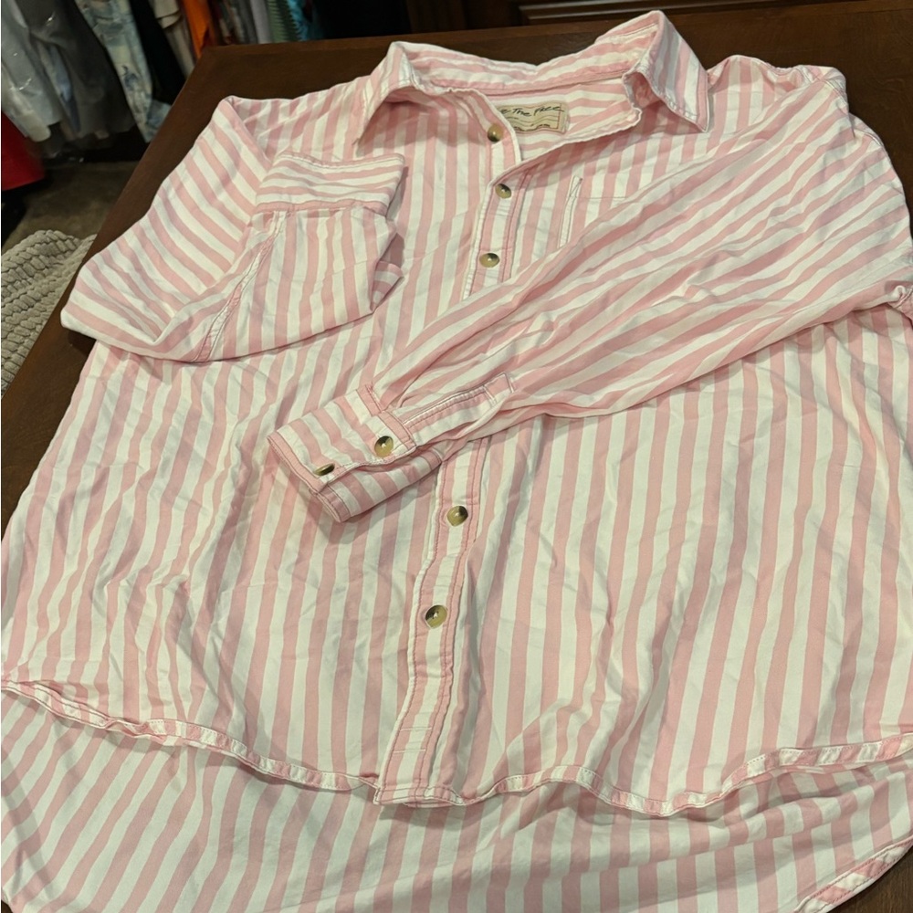 We The Free Pink and White Striped Shirt